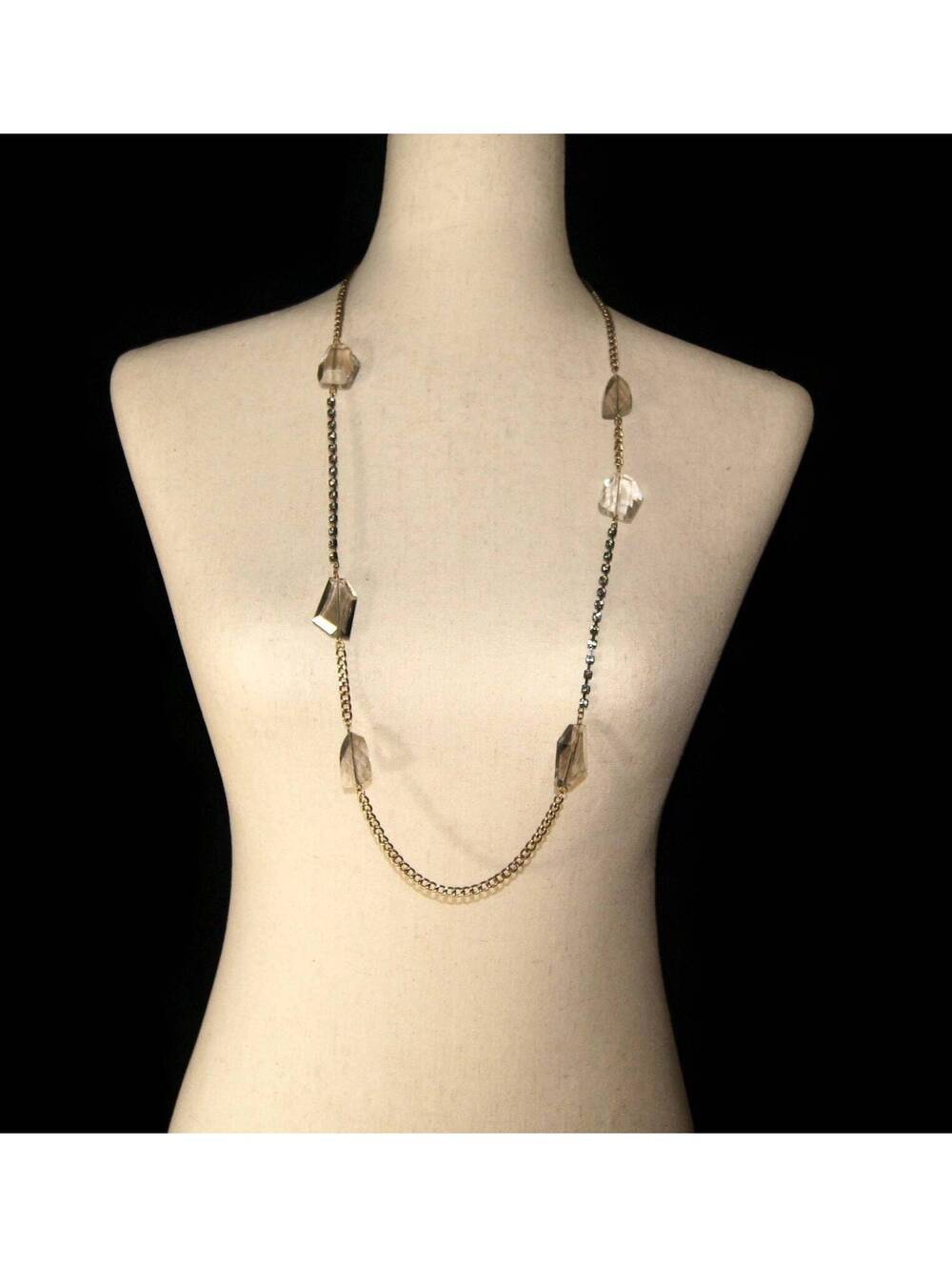 VTG Silver Tone, Clear Rhinestones & Faceted Glass 36 to 39" Adjustable Necklace